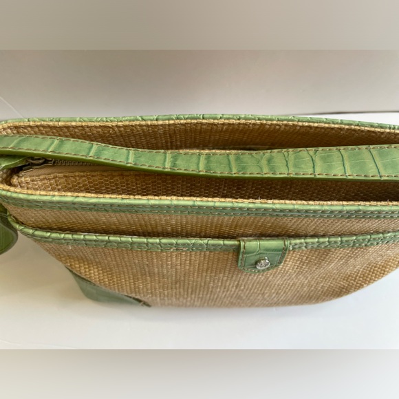 Vtg Y2K Etienne Aigner woven straw handbag with lime green vegan leather straps - Picture 6 of 16